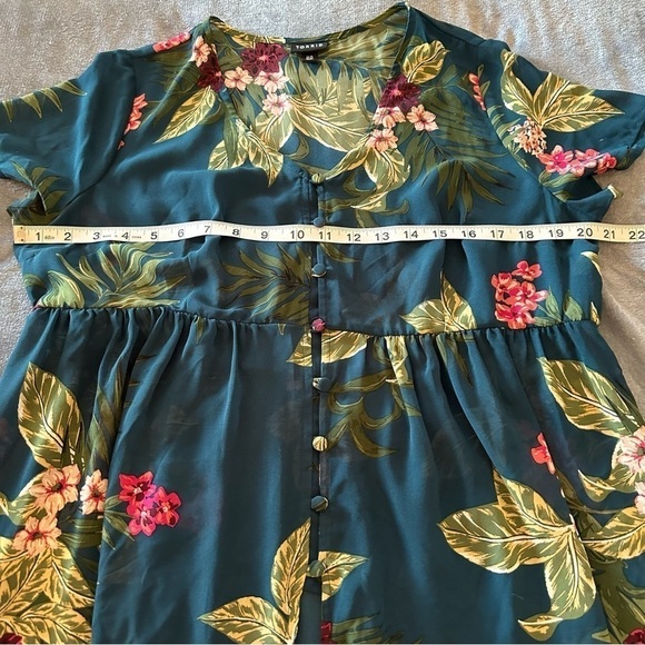 TORRID Babydoll Chiffon Button-Front Floral Teal Tunic Top - Picture 13 of 13